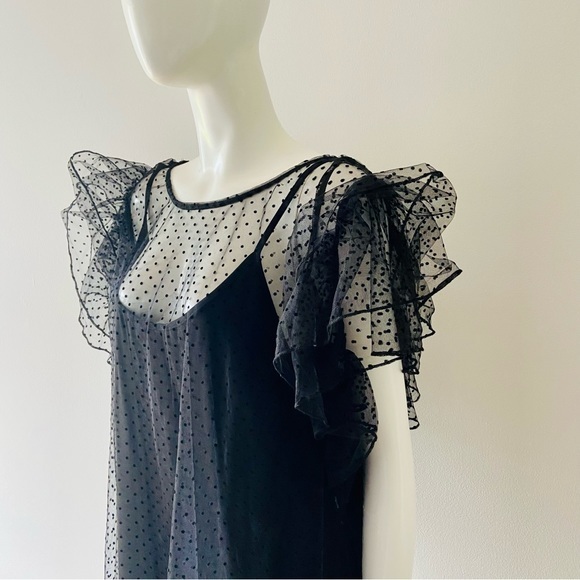 City Chic Spotty Time top in black, short frilled sleeves, dobby spot top Size22 - Picture 8 of 14